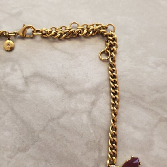 💖 J.Crew Dark Maroon Red Rhinestone Crystal Pave Fan Cluster Statement Necklace - Picture 3 of 13